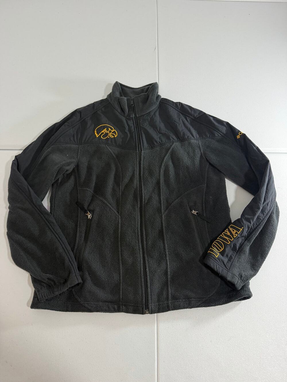 Columbia Iowa Hawkeyes Women’s XL Fleece Full Zip Jacket Black Gold Soft Shell